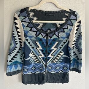 Peruvian Connection Geometric Sweater Button Down Pima Cotton